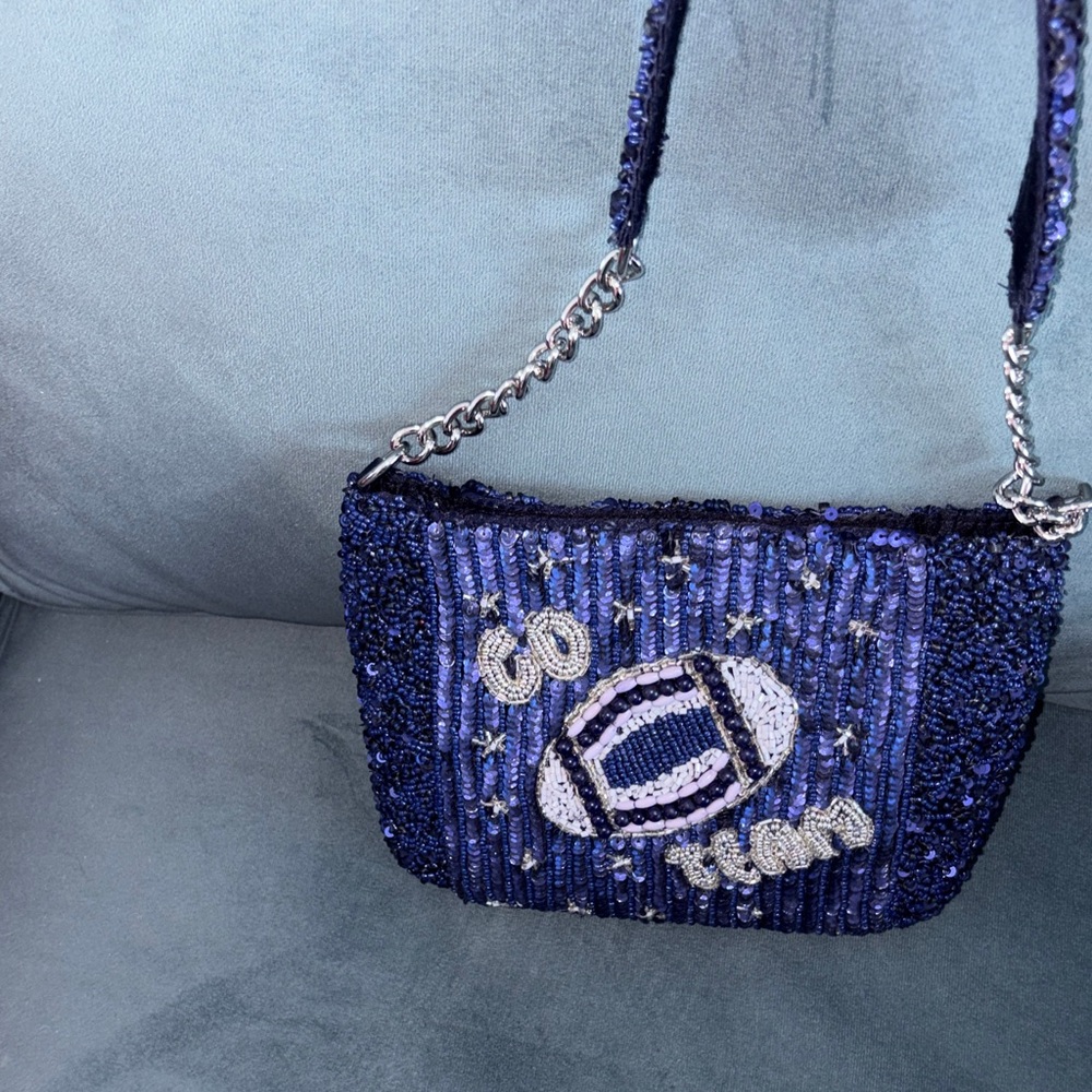 Viral Navy Beaded Clutch with Chain Strap